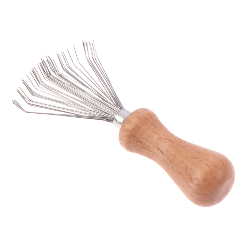 1pc Hair Brush Cleaner Mini Dirt Remover Home Travel Salon Rake with Metal Wire Portable Comb Brush Wooden Handle Cleaning Tools