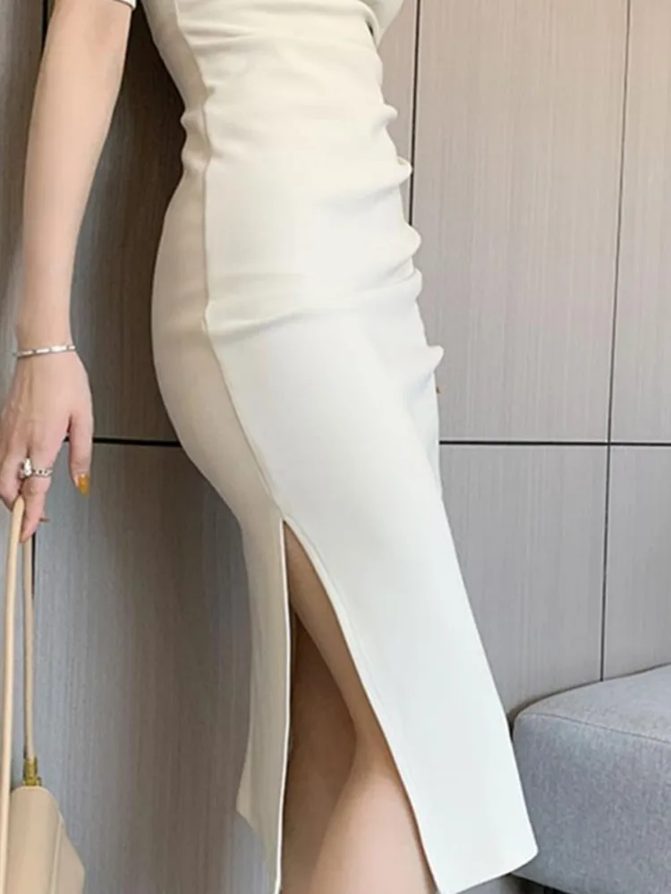 2022 lato nowa elegancka sukienka Midi dla kobiet urząd Lady solidna jednoczęściowa wąska obcisła odzież Femme Fashion Vestidos