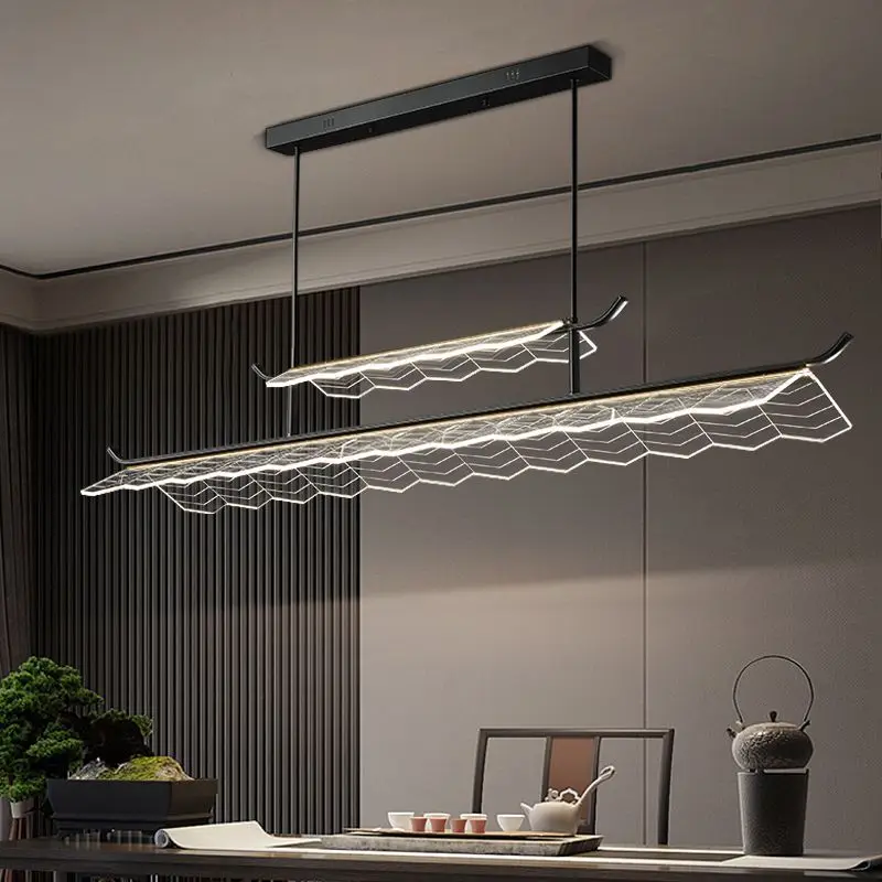 

Modern strip minimalist dining table lamp Chinese style tea room restaurant chandelier Light luxury and minimalist pendant light