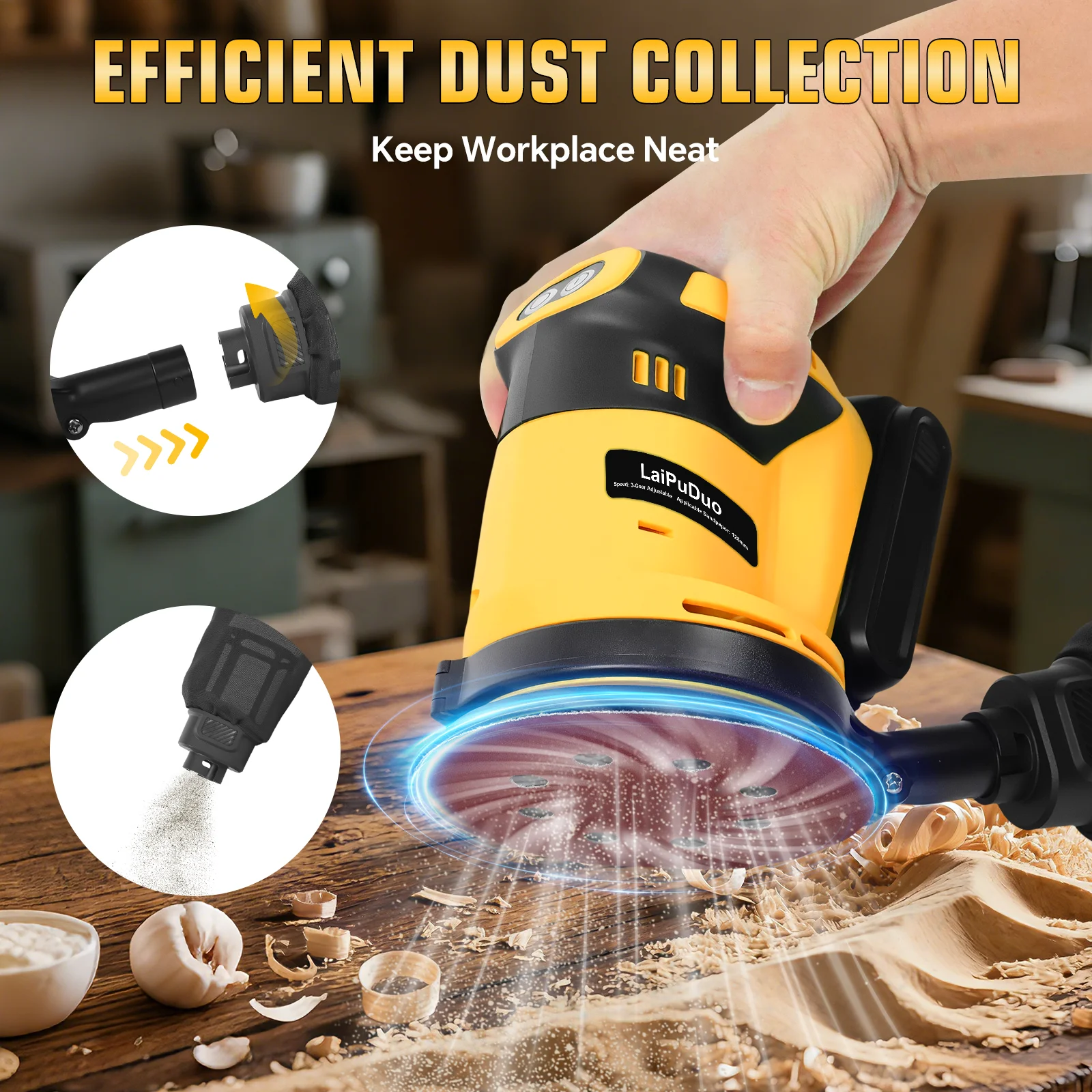 125mm Electric Random Orbit Sander Grinding Machine Grinder Woodworking Sanding Polishing Power Tool For Dewalt 20V Battery Pin