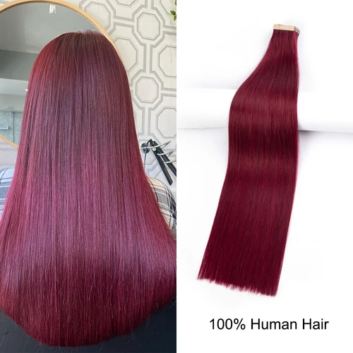Imagen 1 del producto ShowCoco-Cinta en extensión de cabello humano 100%, Color de cabello humano 99J, extremos gruesos, doble estiramiento, recto, Remy, 14 ""-24"", alta densidad