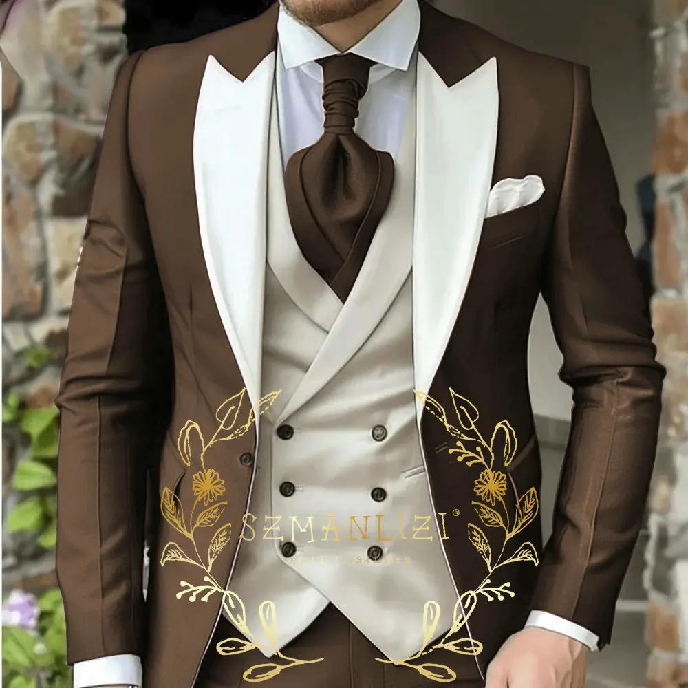 Light Green Classic Men Suit 3 Piece Tuxedo Peaked Lapel Groomsmen Wedding Suits Set Fashion Men Business Blazer Pants Vest