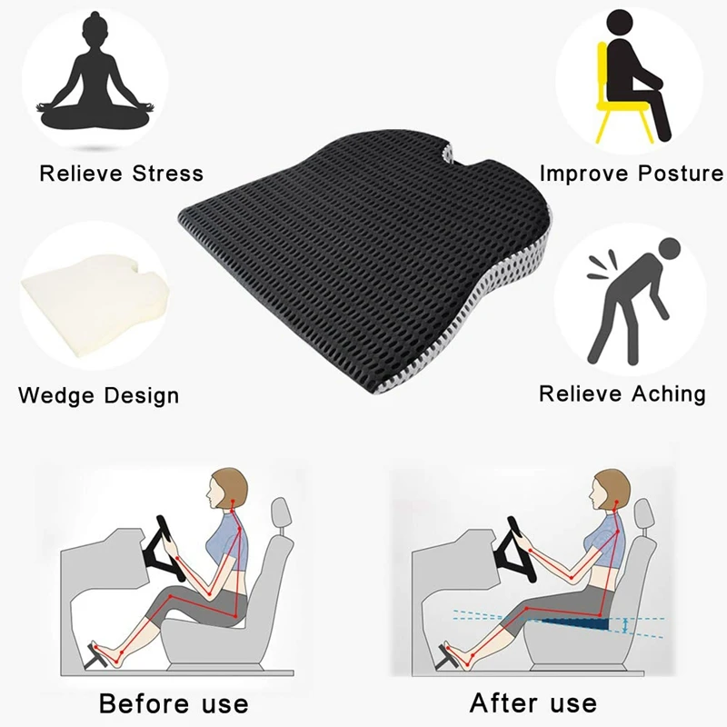 2X Car Wedge Seat Cushion For Car Driver Seat Office Chair Wheelchairs Memory Foam Seat Cushion-Orthopedic Support