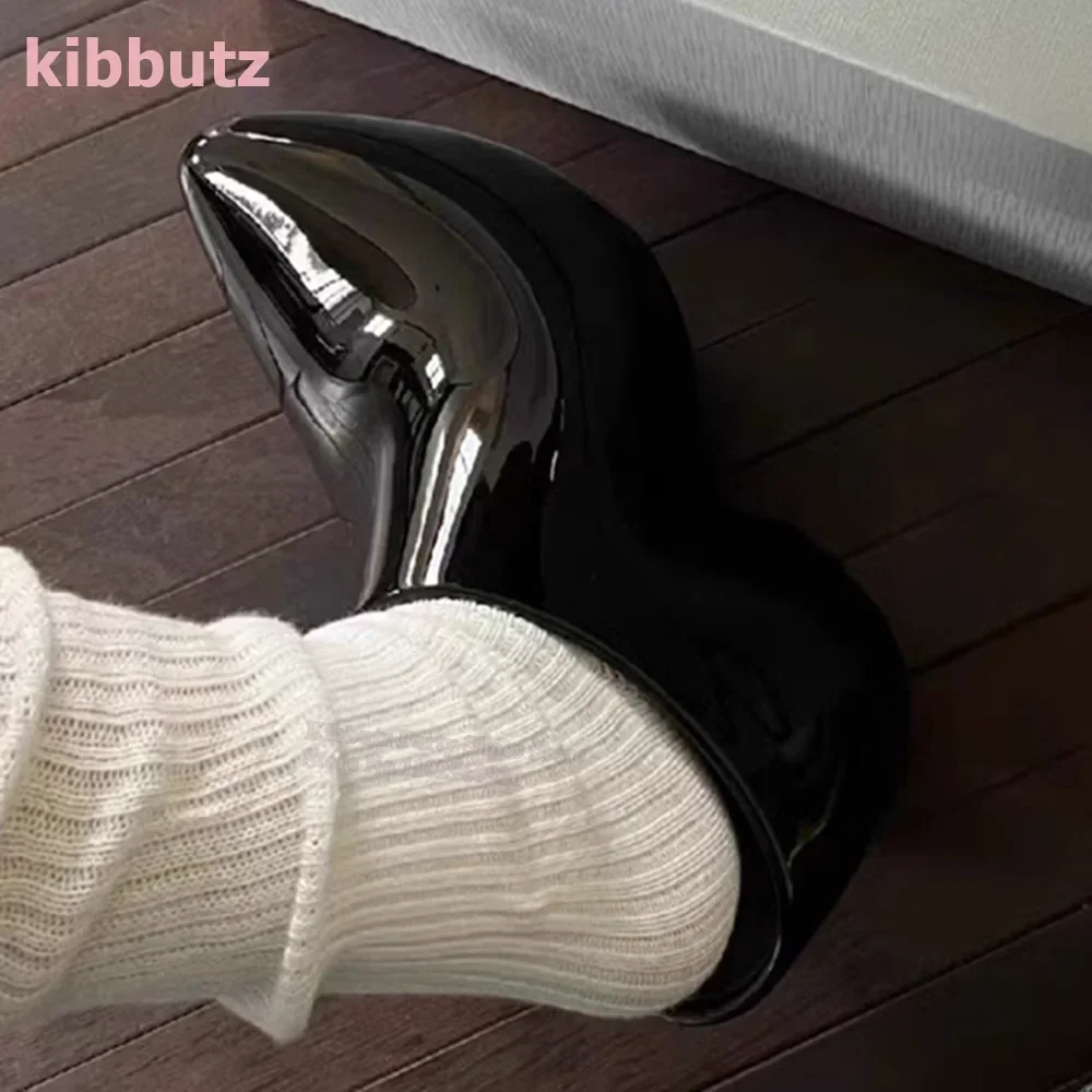 

Mule Pump Shoes Luxury Leather Solid Color Black Slip-On Fashion Novelty Crystal Glossy Height Increasing Pointed Toe Hoof Heels