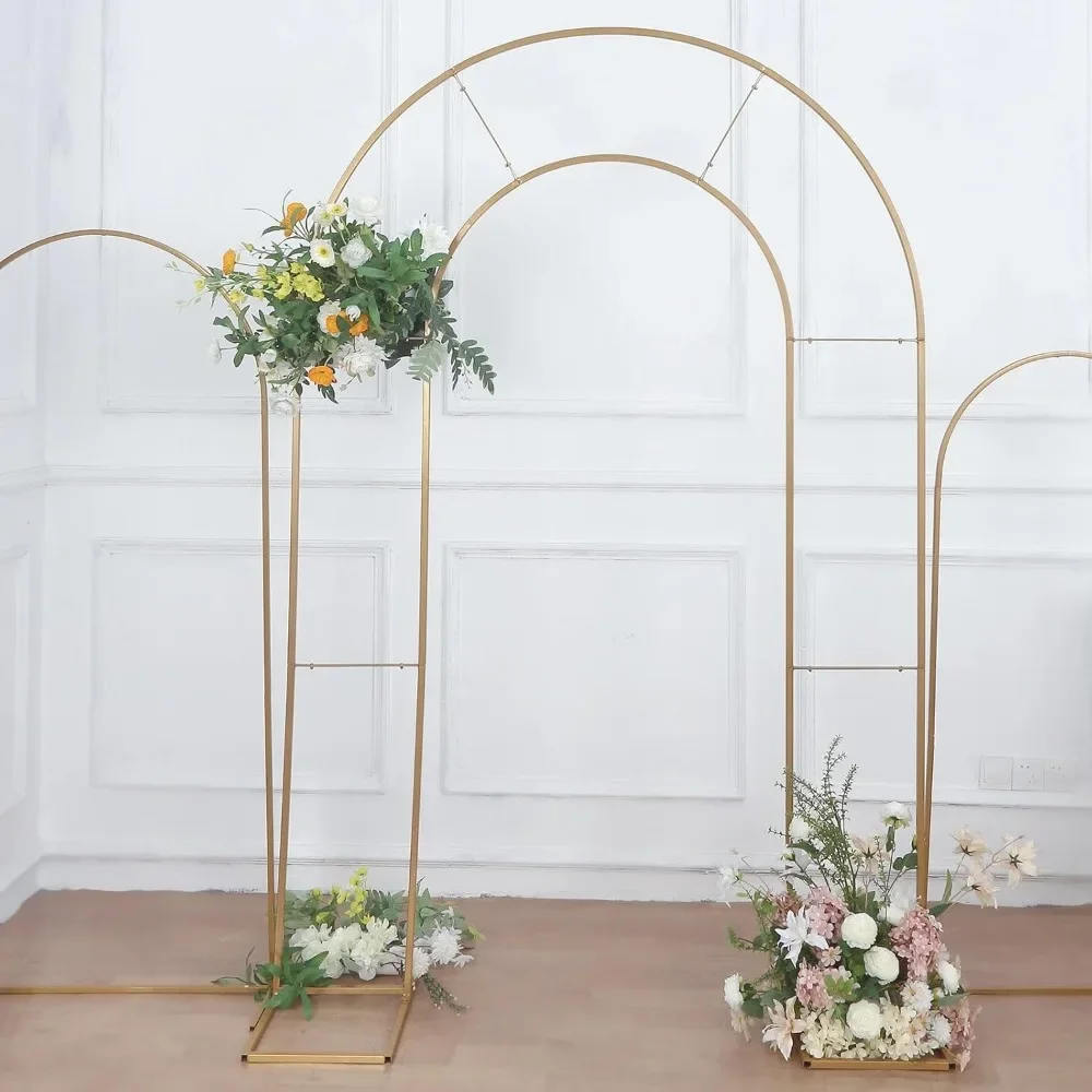 

8ft Tall Gold Metal Round Top Double Arch Wedding Backdrop Stand, Flower Balloon Frame Ceremony Arbor