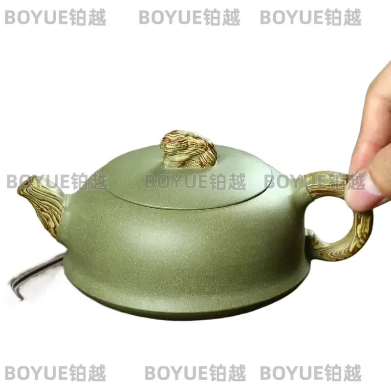 Authentic Yixing Purple Clay Teapot Handmade Pillar Base Bean Green Twisted Mud Kung Fu Tea Brewing Pot Single Vessel Set