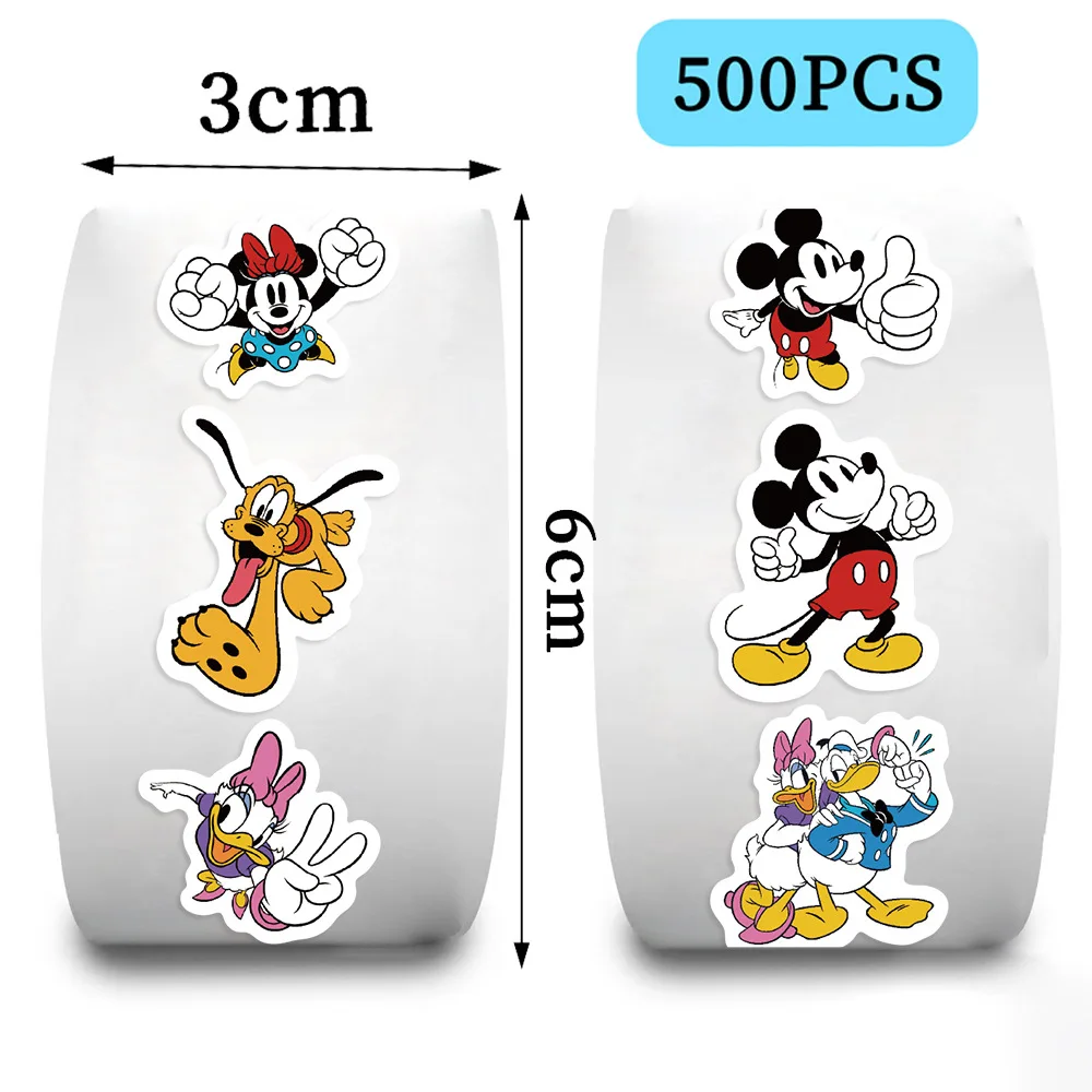 500pcs/Roll Disney Cartoon Mickey Mouse Donald Duck Sealing Sticker DIY PVC Laptop Decals Decoration Stiker Reward Gift Toys