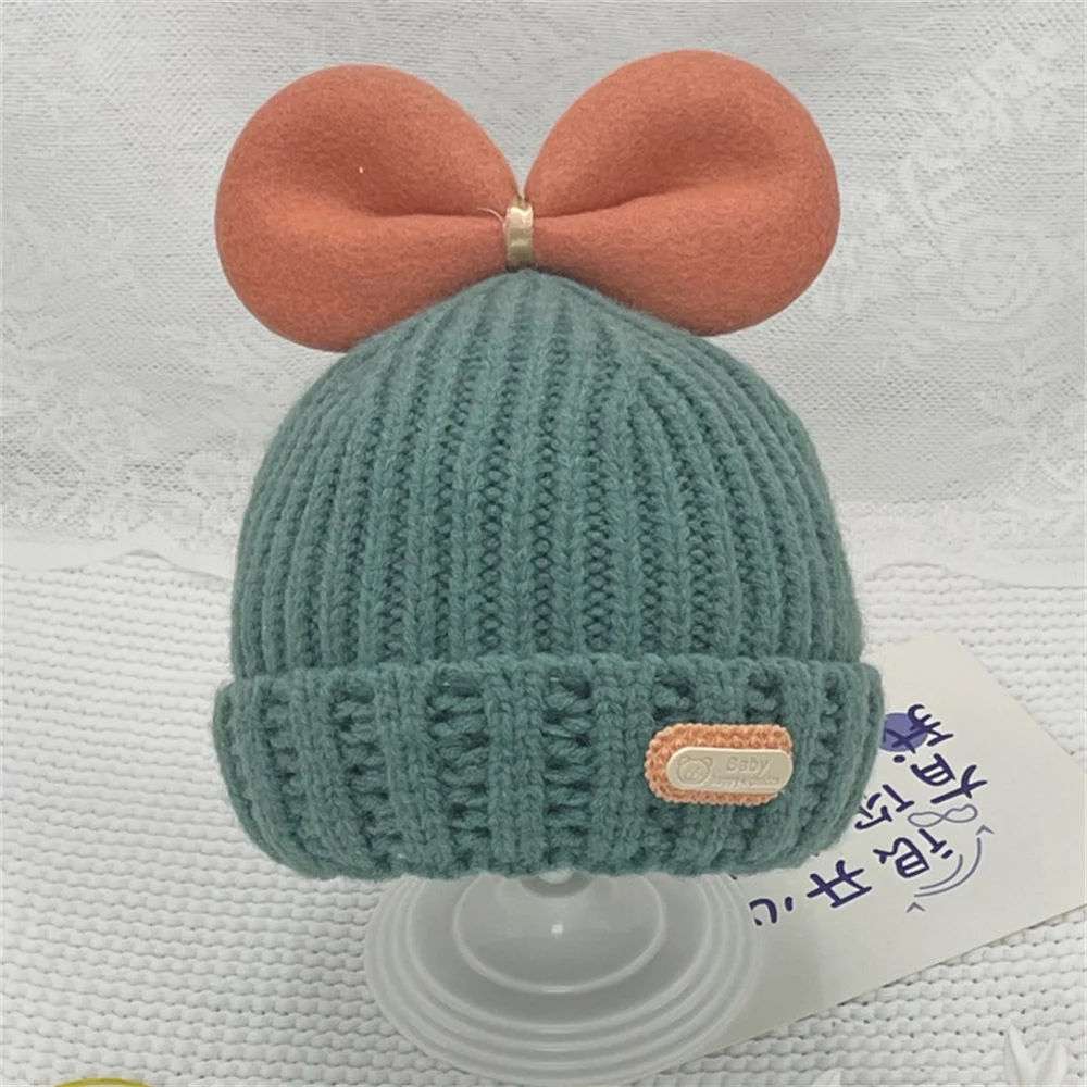 Bow Baby Winter Hat for Girls Beanie Warm Bow Kids Cap Fur Ball Baby Girl Hat Thicken Snow Children Knitted Hats 6-36M