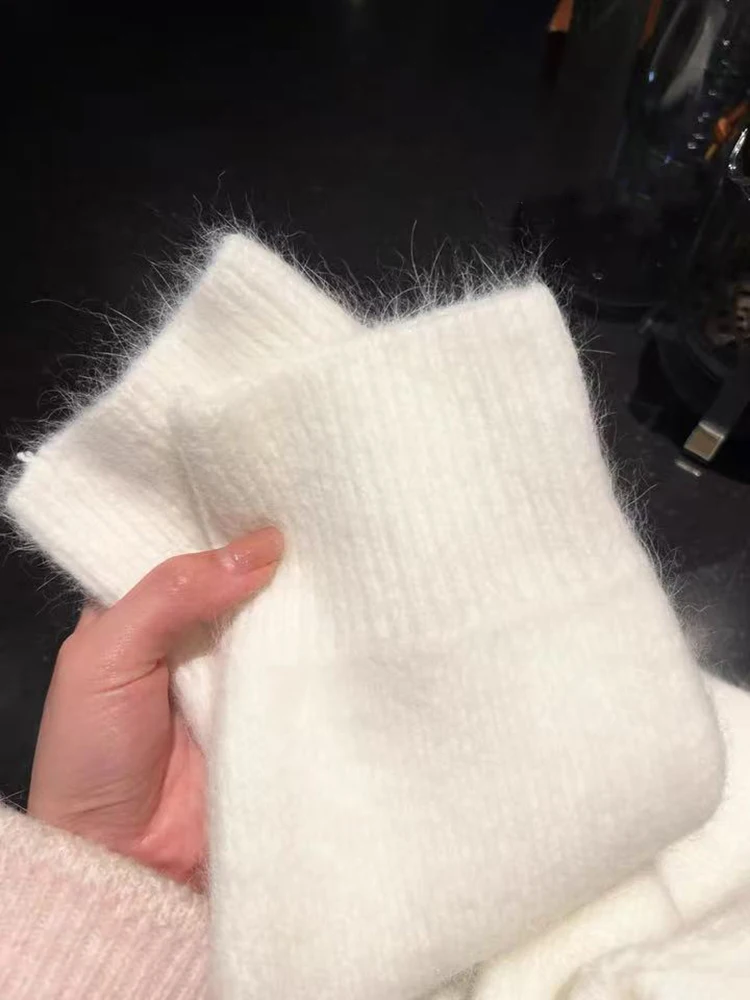 

Soft Faux Mink Fur Knit Sweater Women Autumn Winter Thick Warm O Neck Knitwear Y2K Korean Loose Simple White Jumper Mujer