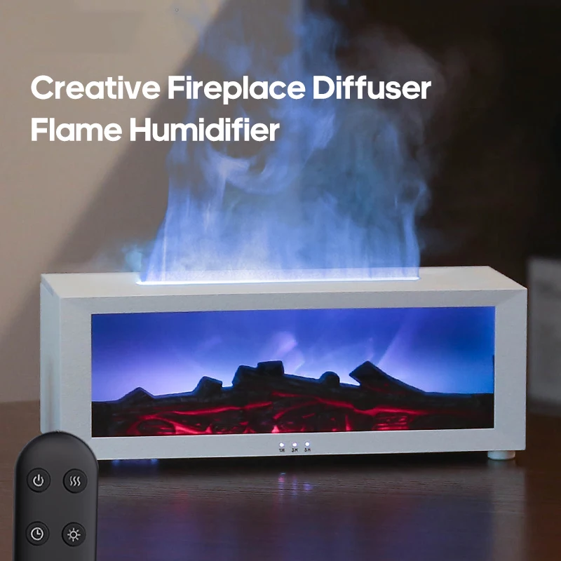 3D Simulated Fireplace Flame Aroma Diffuser Ultra Quiet Humidifier Waterless Auto‑Off LED Ambient Light Home Christmas Gift