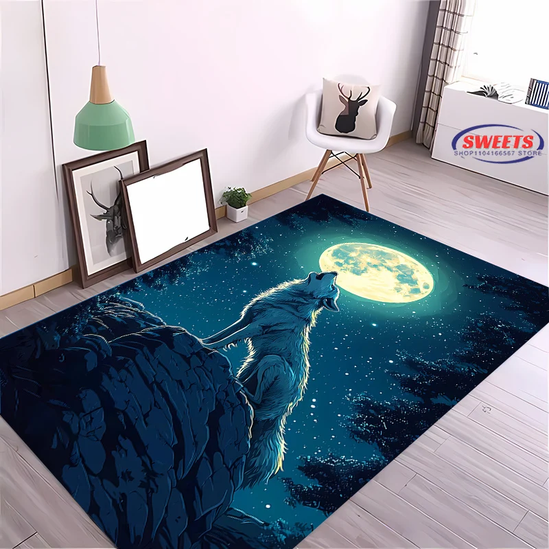 3D HD Printing Brave Wolf Carpet for Living Room Bedroom Hallway Long Strip, Anti-slip Soft Area Rug Sofa Doormat Home Decor Mat