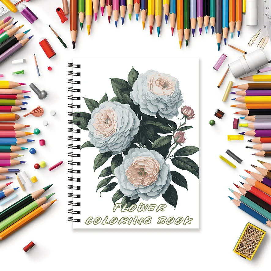 Coloring Book - 8.3 x 11.2 inches 32 pages of beautiful flower coloring book - ideal gift for family or friends