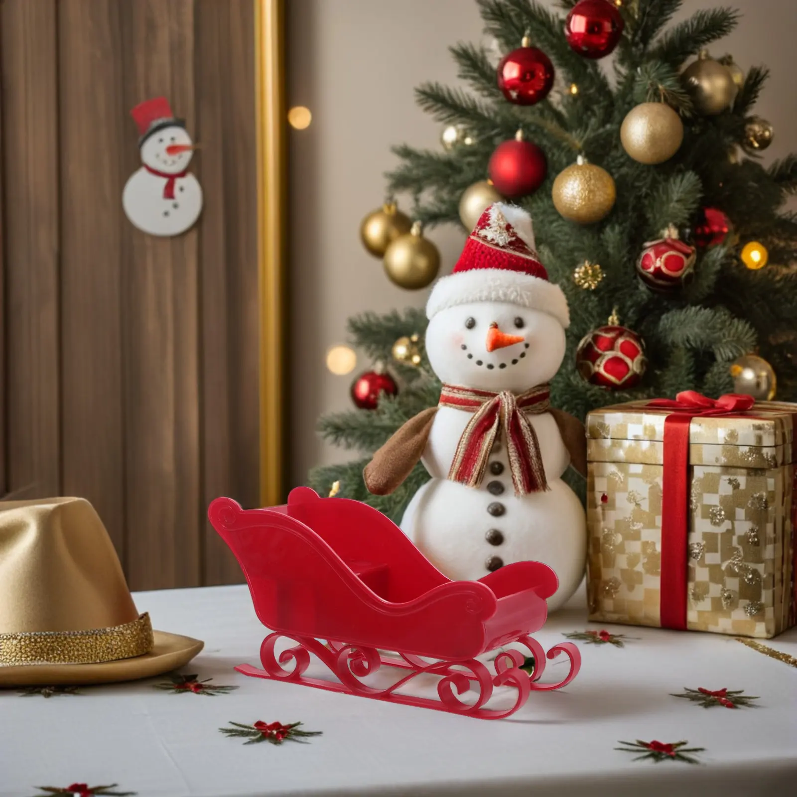 3 Pcs Desktop Sleigh Mini Christmas Crafts Holiday Sled Decoration Statue Santa Figurine Prop Decorations