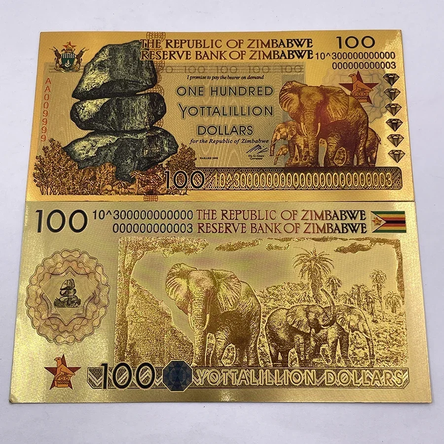 Classic 100 YOTTALILION  Dollars Zimbabwe 24K Gold or Silver Banknote with UV Light for Collection Gift