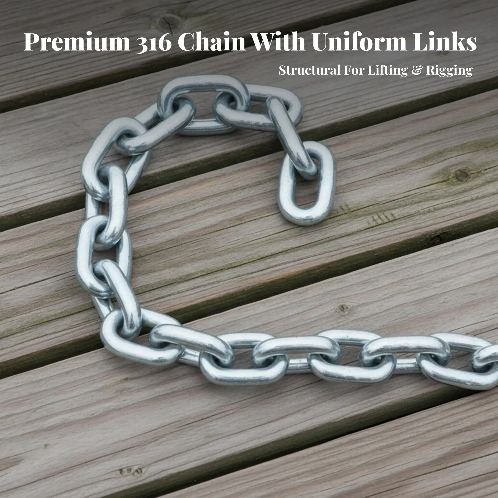 Marine-Grade Stainless Steel Chain | Silver Finish Finish, Oval Metal Links, Anchor Chain, for Lifting