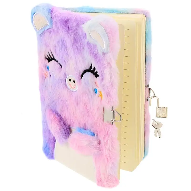 Cahier moelleux de dessin animé avec serrure, couverture en peluche, carnet secret, journal intime pour filles, journal intime, ligné, liberté,