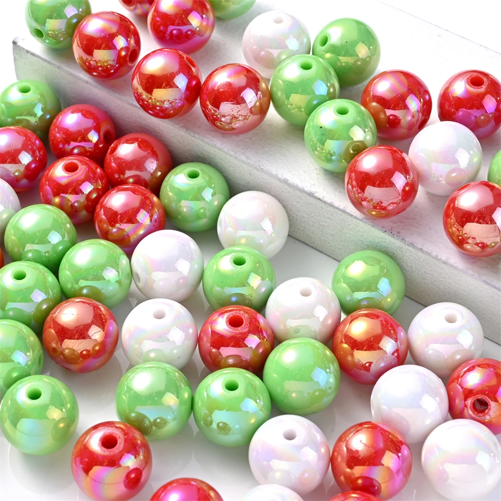 30/200Pcs 14mm AB Shiny Christmas Acrylic Round Beads,Mix color Aurora Glossy Beads for DIY Bracelet Keychain Xmas Jewelry Makin