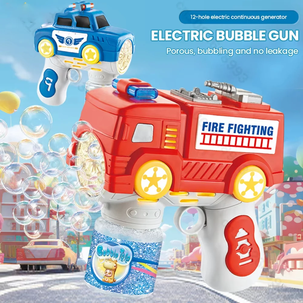 電動バブルマシン吹く消防車バブルガンランチャーハンドヘルドポータブル自動ライトサウンドパーティー誕生日ギフトおもちゃ