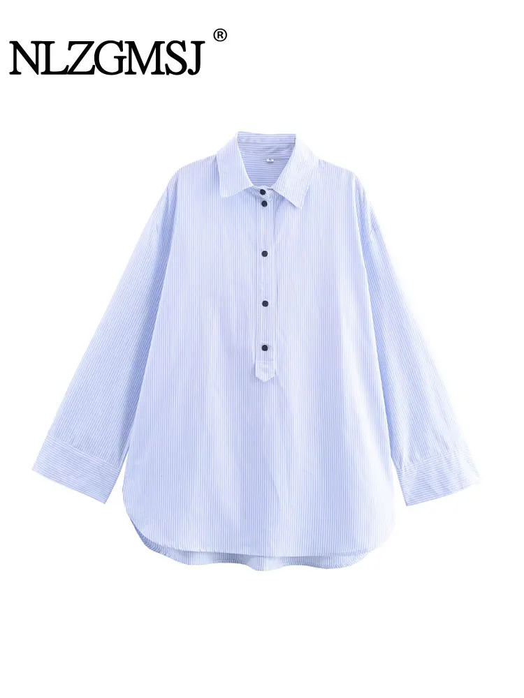 

NLZGMSJ Women's Autumn Poplin Striped Loose Blouses Fashion Casual Daily Shirts and Blouses Woman Top