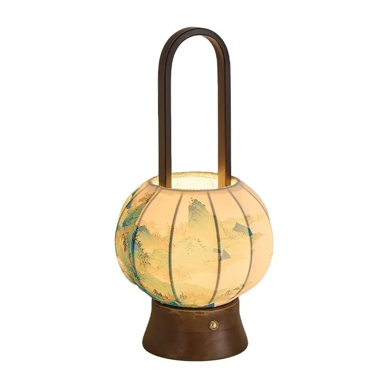 

Aesthetic tea room study solid wood desk lamp new Chinese zen portable charging touch bedroom bedside night light