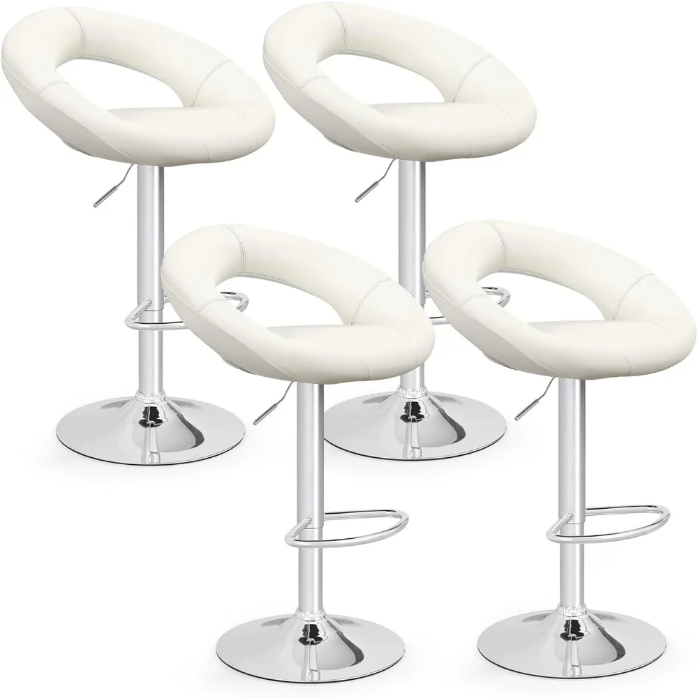 

Set of 4 Bar Stools, Height Adjustable Swivel Counter Stools W/Hollow Back & Footrest, Swivel Breakfast Chairs for Bar, Kitchen