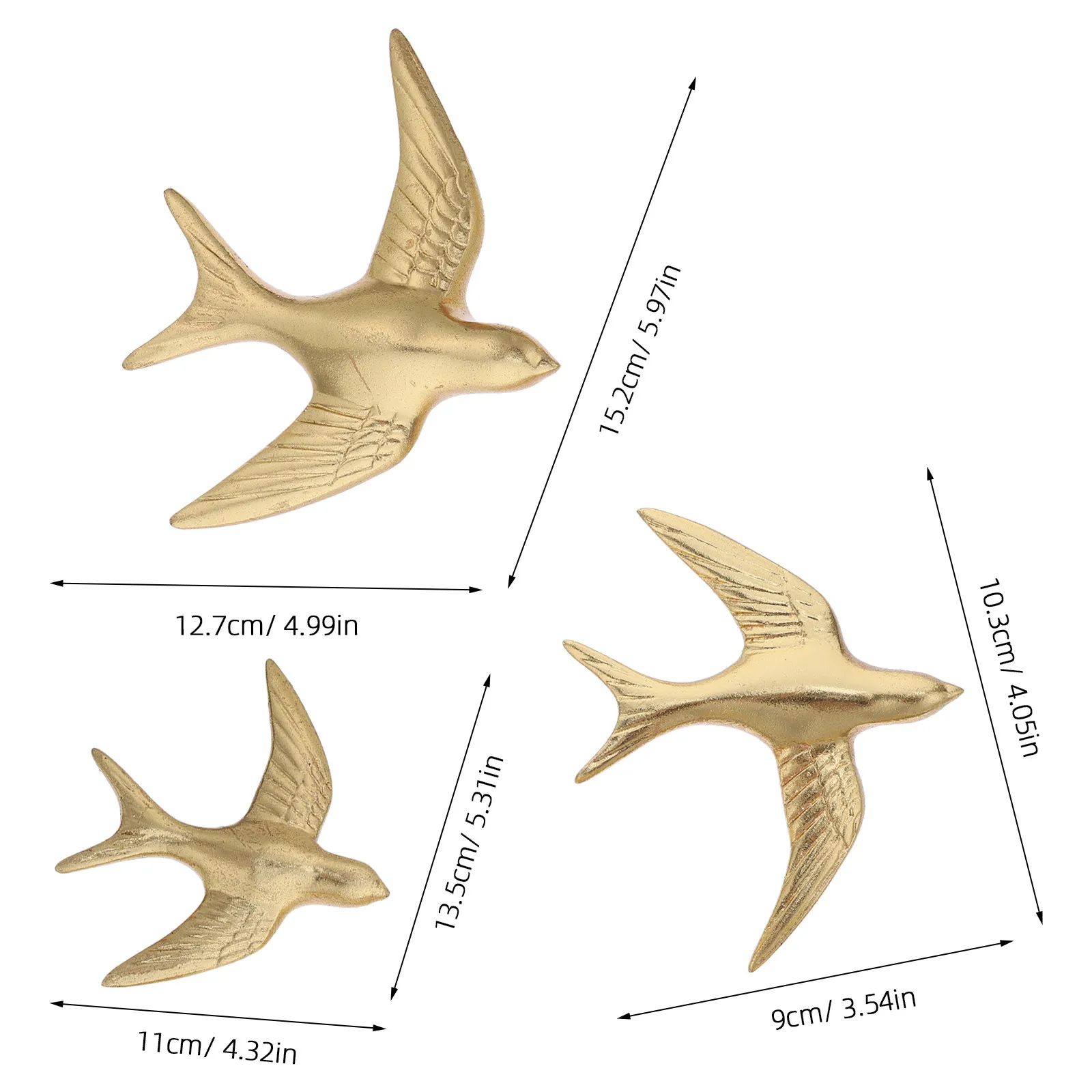 3Pcs Gold Resin Swallow Wall Decoration Realistic Flying Bird Sculpture Art for Living Room Bedroom Vintage Wall Resin Ornament