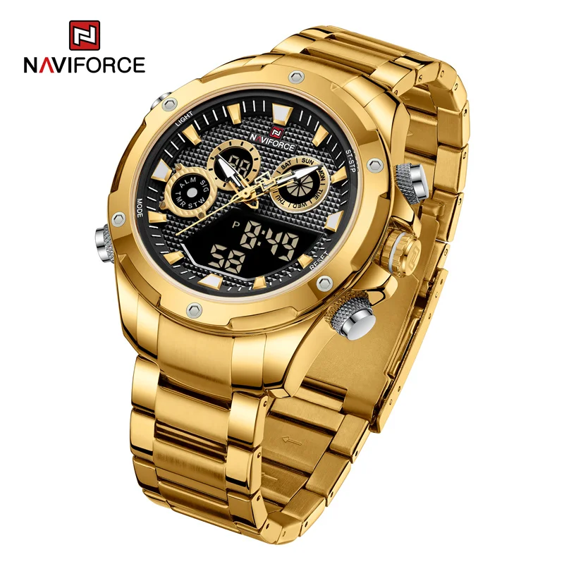 

NAVIFORCE Men Watches Sport Casual Digital Chronograph Stainless Steel Band Waterproof Male Quartz Wristwatch With Alarm Clock