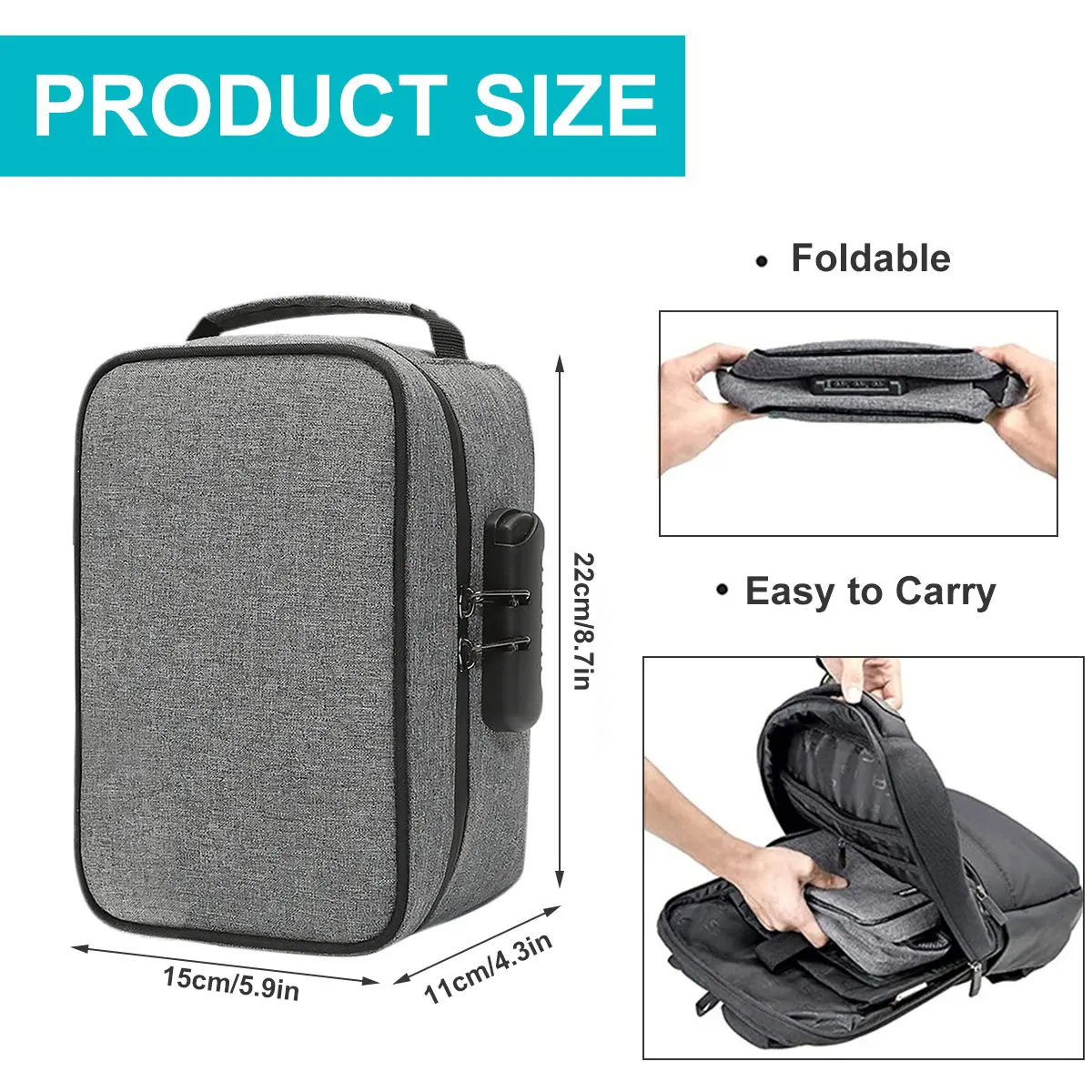 Combination Lock Storage Bag Odor Proof Storage Case Container with Removable Compartments Large Capacity for Home Travel Office