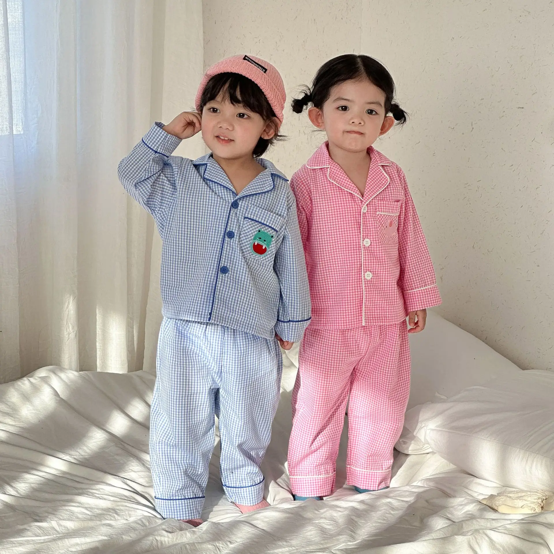 2026 Spring Children 2PCS Pajamas Set 2-10Y Kids Homewear Siblings Attire Girls Plaid Long Sleeves Suits Baby Infant Boys Outfit