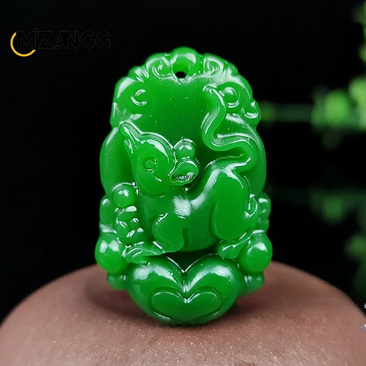 Naturalny chiński biały jadeitowy wisiorek zodiakalny Szpinak Zielony jaspis Dwanaście zodiaku Szczur Wół Małpa Biżuteria Akcesoria Szczęśliwy Amulet Prezent