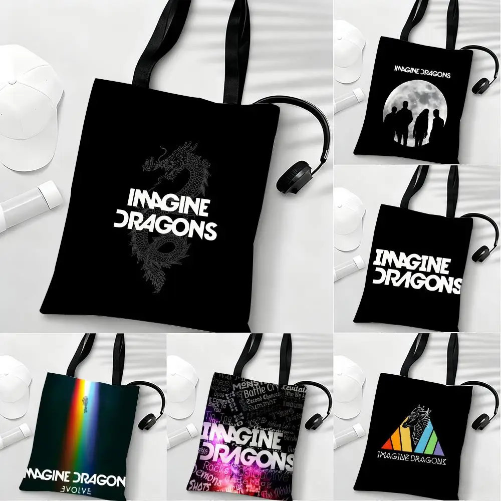 

Rock Band I-Imagine D-Dragons Storage Bags Lightweight Eco Friendly Fashionable Multi Purpose Large Capacity Canvas Shoulder Tot