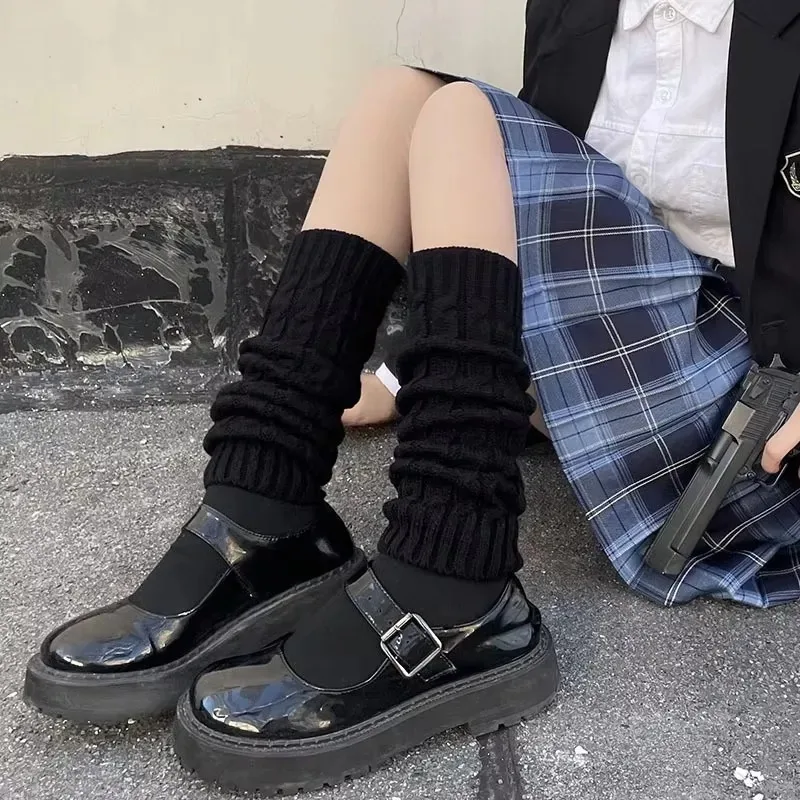 Calentadores de piernas de calcetín con pompón esponjoso para mujer, punto blanco, negro, térmico grueso, puños para botas de invierno, acogedor, de lana suave