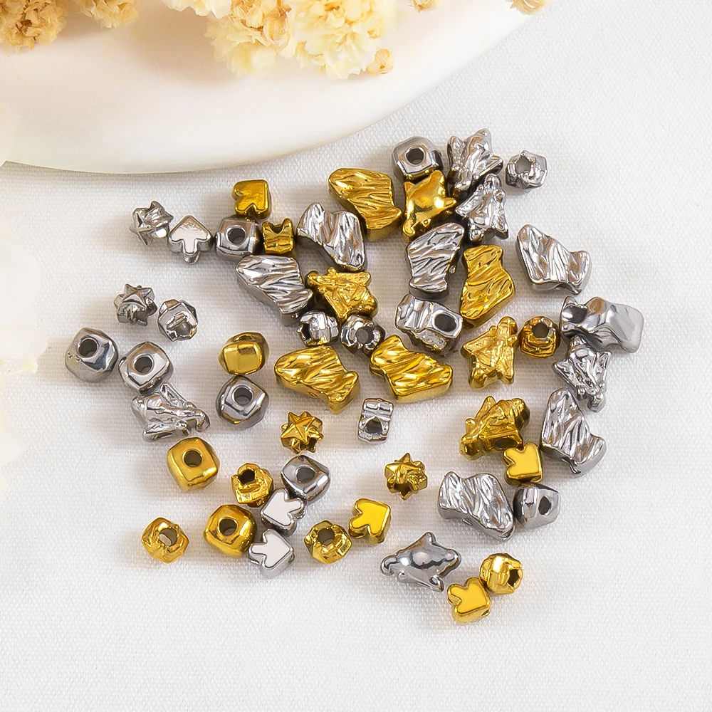 10pcs Stainless Steel Penguin Snowflake Arrow Cube Irregular Spacer Beads DIY Bracelets Necklace Bead Separator Jewelry Findings