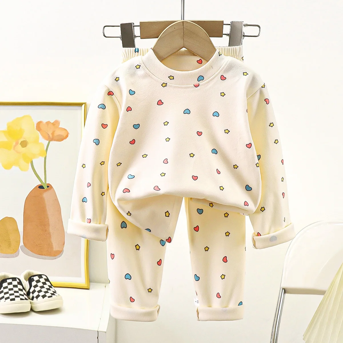 Kids Autumn Thicken Warm Pajamas Boys Girls Cute Cartoon Long Sleeve T-Shirt Tops + Pants Baby Sleepwear Underwear Clothing Sets