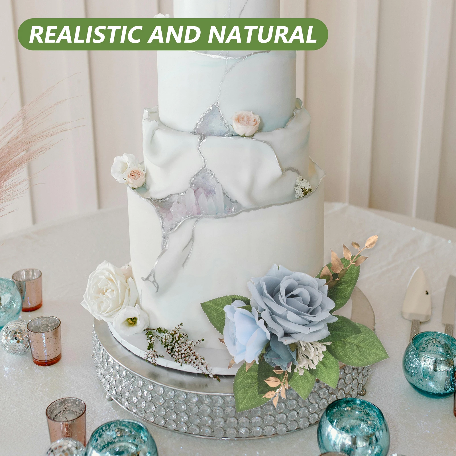 

2Pcs Artificial Flowers Arrangement Realistic Floral Decorations Wedding Cake Topper Birthday Dessert Table Floral Themed Party