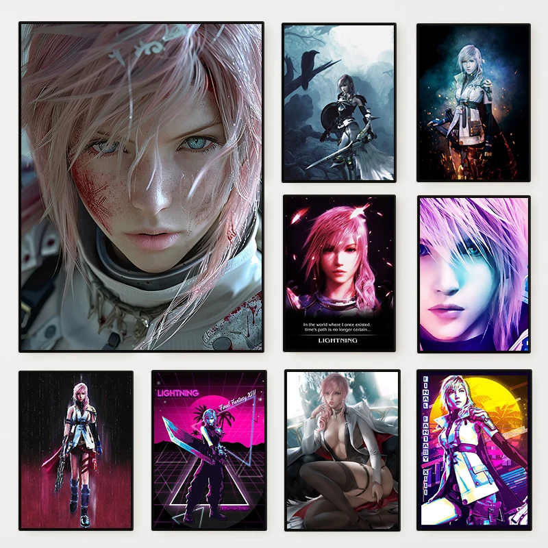 Classic Popular Video Game Lightning Final Fantasy Posters Canvas Printing Vintage Wall Art Picture for Living Room Home Decor