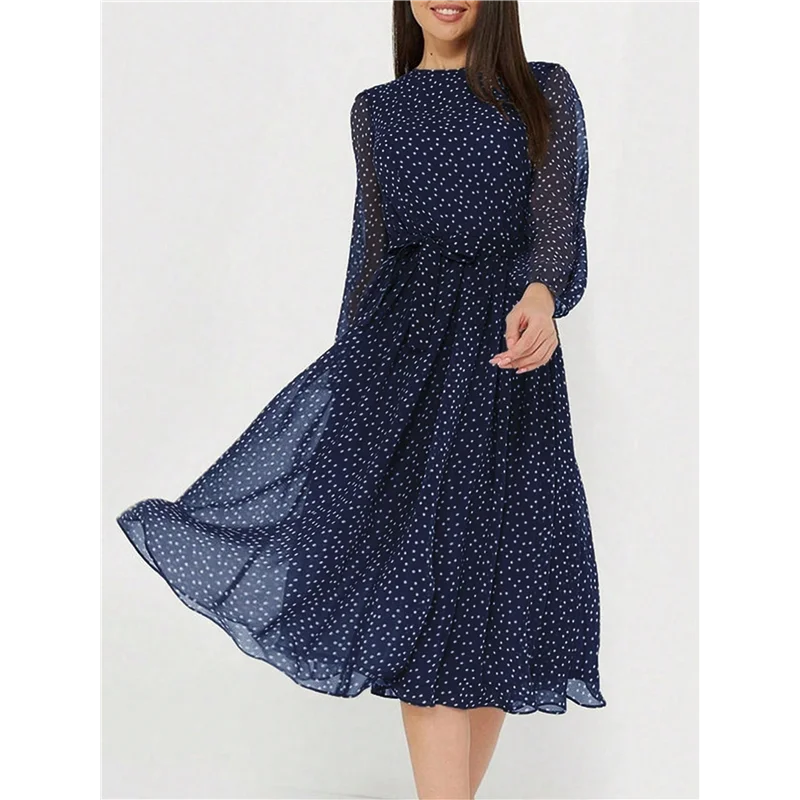 CYL-Mulheres 2025 outono casual manga comprida gola redonda evasê flowy floral boho vestidos maxi para convidados de casamento