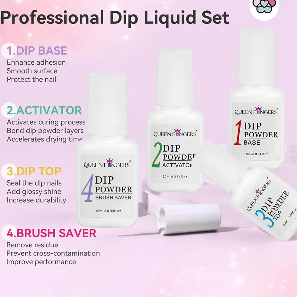 Set di sistemi di polvere per immersione da 4 pezzi da 10 ml con rivestimento di base/cappuccio superiore/attivatore/provaspazzole kit professionale per immersione di liquidi manicure arte salone fai da te