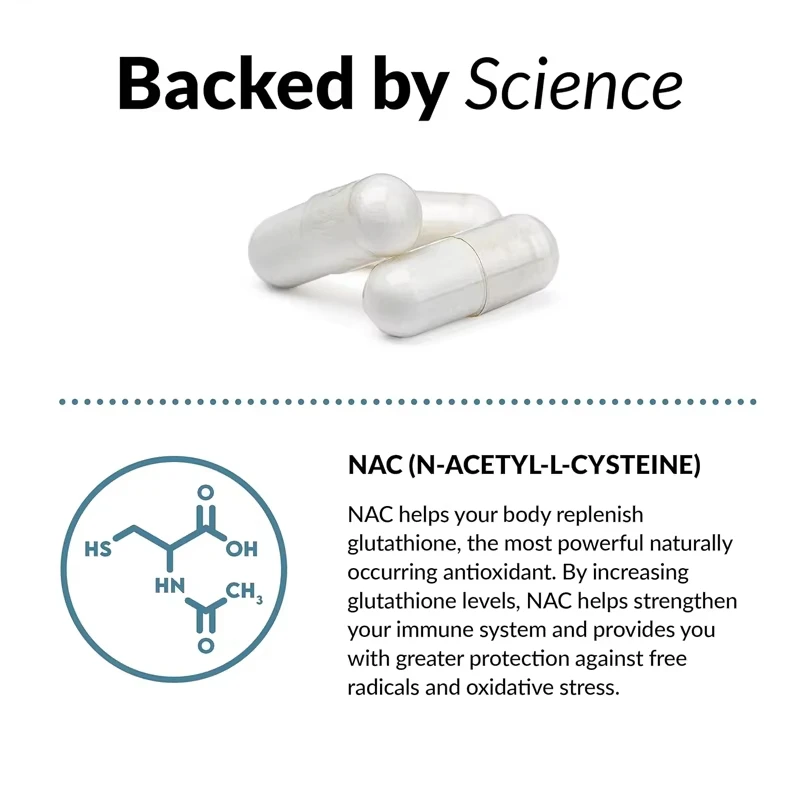 Suplemento NAC N-acetilcisteina 600mg, complementado con soporte inmunológico de glutatión, 60 cápsulas vegetales antioxidantes naturales