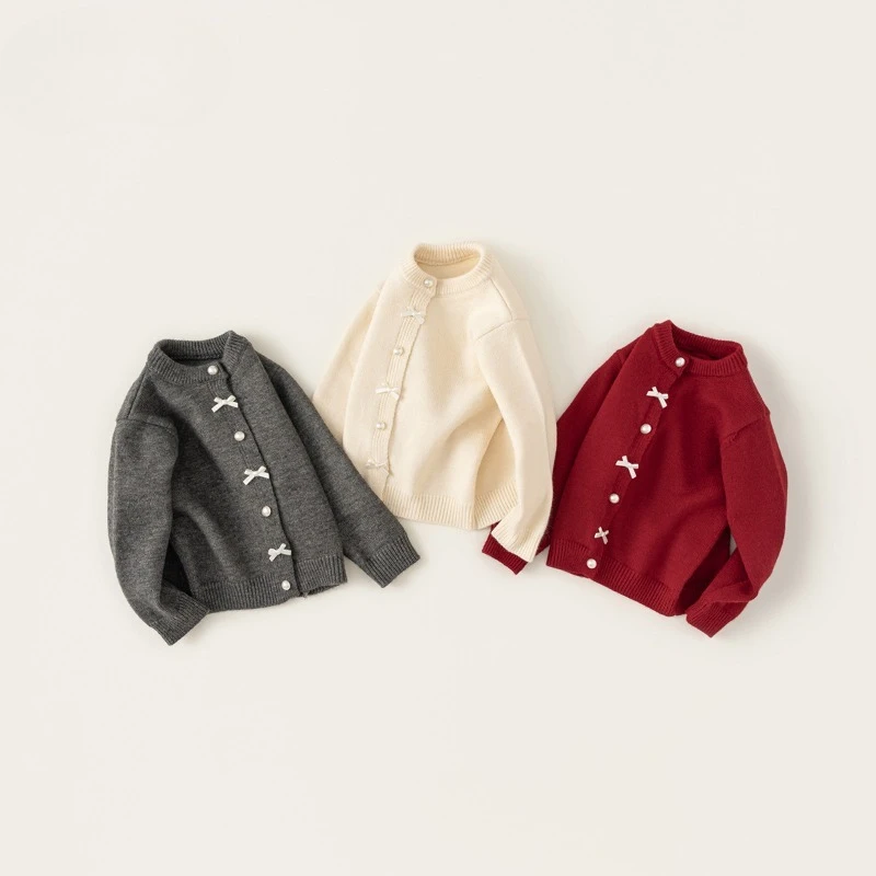 

Детские пальто и куртки для девочек и мальчиков, вязаные свитера с бантом для малышей, красные детские куртки