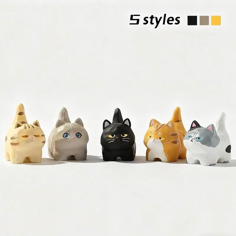

Cartoon Cat Ornament Home Desktop Car Interior Decoration Meow Wood Carving Style Resin Small Ornaments Cute Crafts Gifts