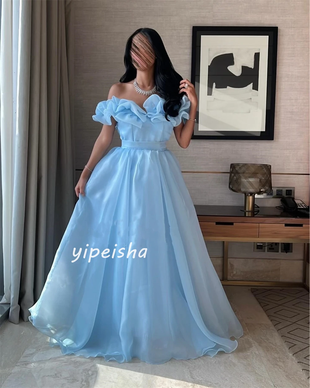 Elegante Maten Beschikbaar Organza Plooi Met Ruches Gedrapeerde A-Line Off-The-Shoulder Lange Jurken Quinceanera Jurken Hoge Kwaliteit Retro