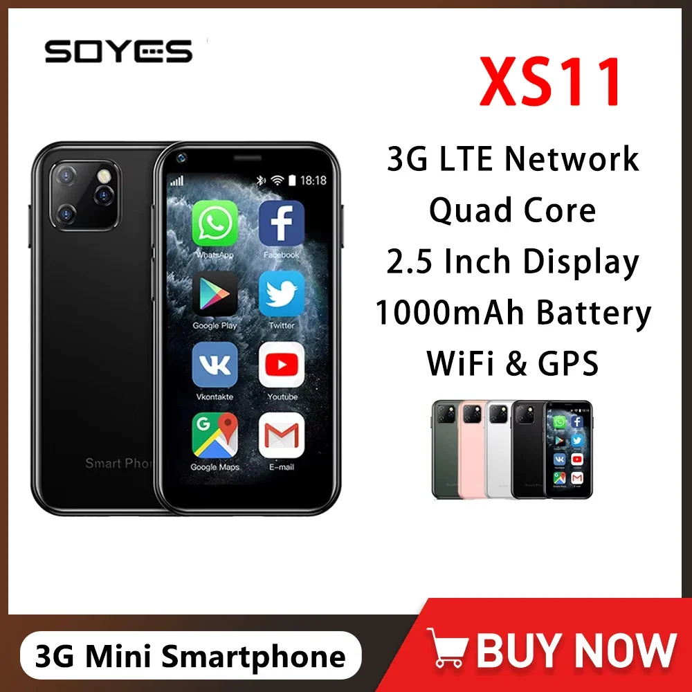 Soyes xs11 mini smartphone android 6.0 telefone móvel com vidro 3d fino bonito google play mercado corpo câmera hd duplo sim celular