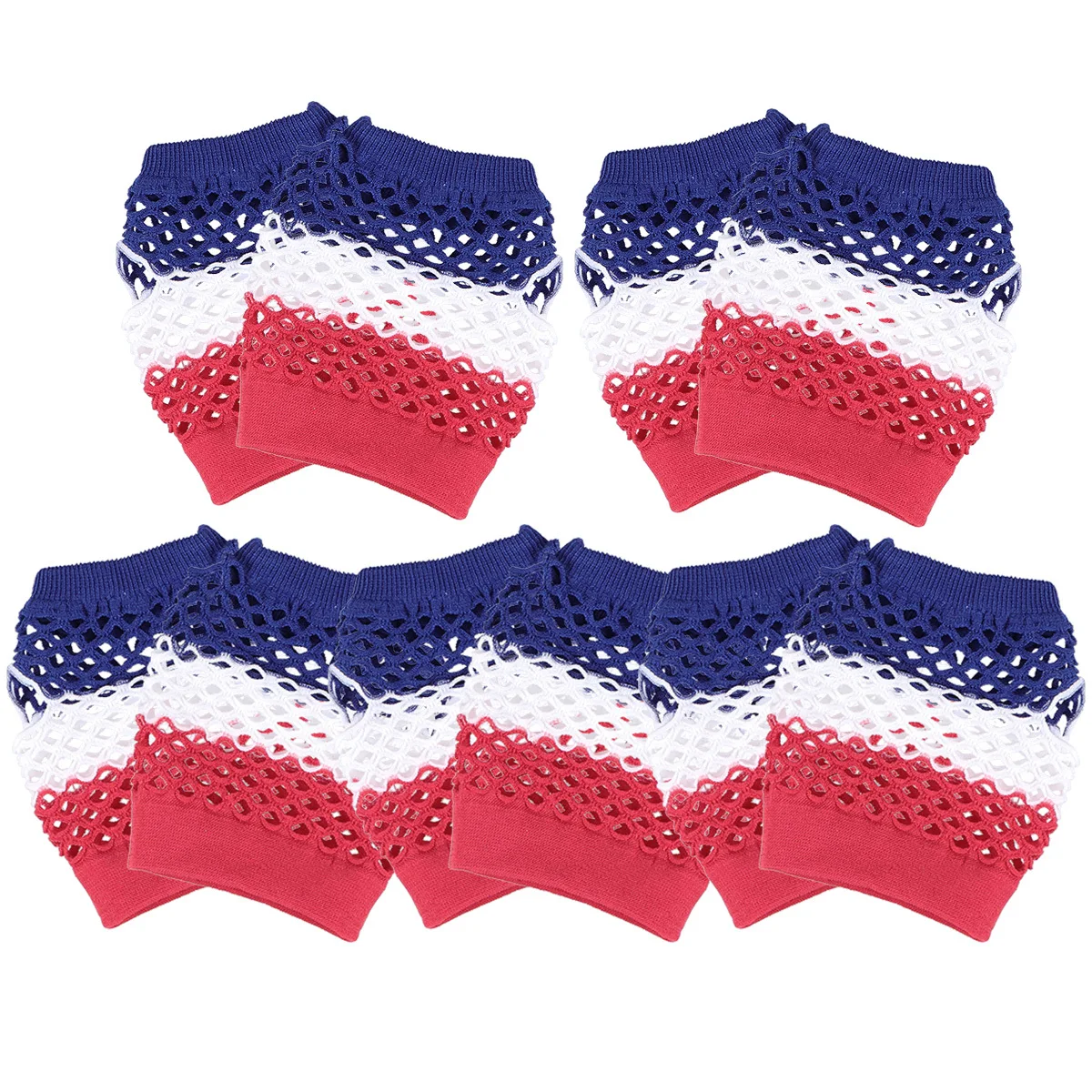

5 Pairs Red White Blue Short Fishnet Gloves US Flag Design Lightweight Elastic Party Accessories Half Finger Wrist Fit Most