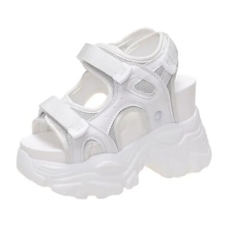10.5cm plataforma sandálias gladiador rendas até sandálias brancas mulheres salto alto cunhas sapatos esportivos casuais mulher verão outono tênis