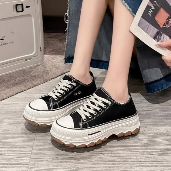 

Fashion New Thick Soled Canvas Shoes Retro Versatile Height Increasing Women's Single Shoe Casual Lightweight Ladies Sneakers