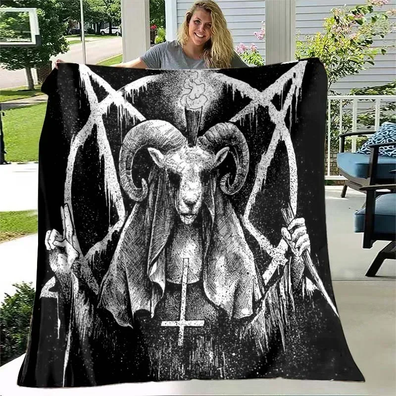 

Satan Demon Pattern Flannel Throw Blanket Soft Comfort Horror Head Horse Noodles All Season Warm Bed Sofa Camping Kid Adult Gift