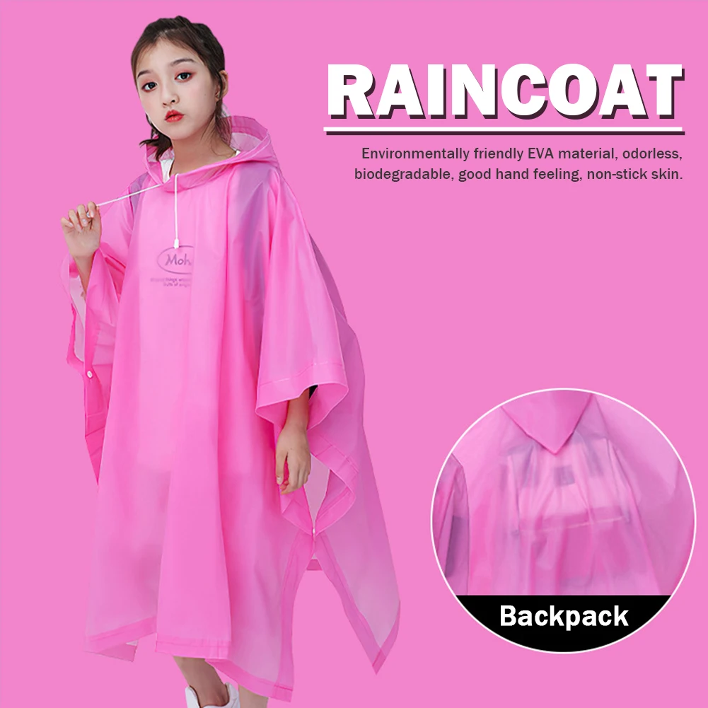 Rain Ponchos Reusable Rain Coat with Drawstring Hood Rain Gear Thicken EVA for Boys Girls for 6-12 Years Old Children