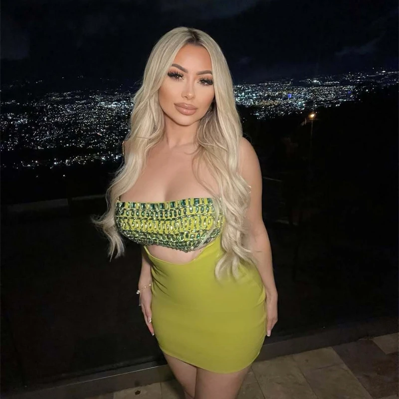 Vestido ceñido al cuerpo para mujer, vestido Sexy de lujo sin tirantes con diamantes brillantes recortados, traje elegante para fiesta de noche y cumpleaños