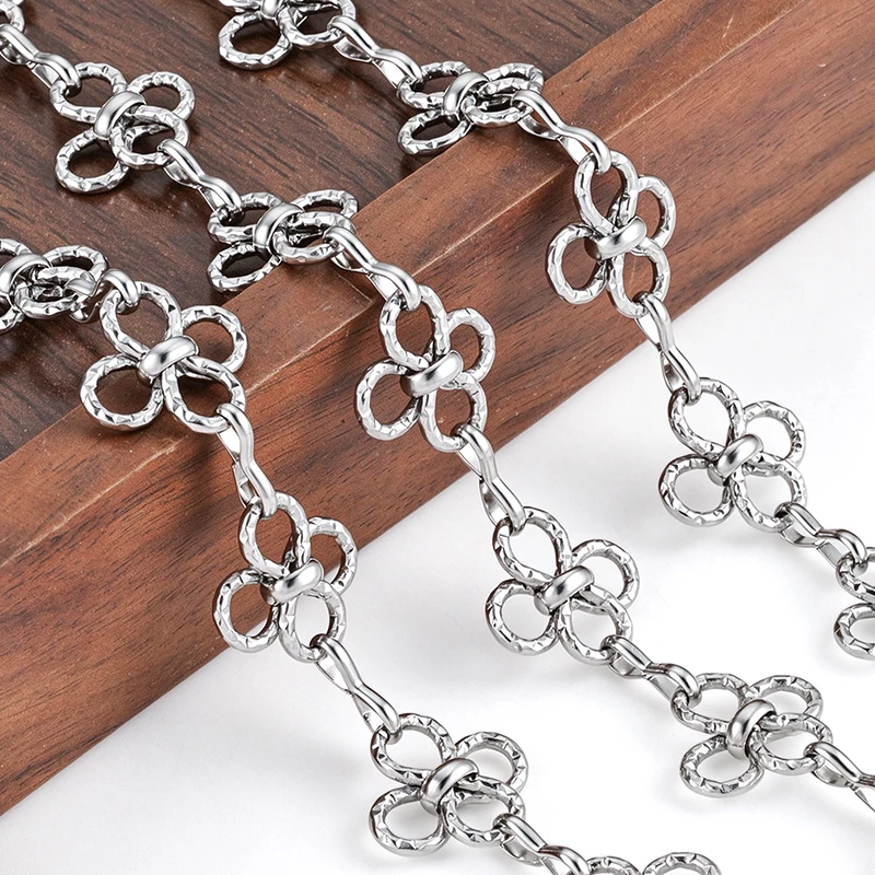 Stainless Steel Textured Four Leaf Clover Link Chain DIY Jewelry Making Supplies for Handmade Necklace And Bracelet Craft